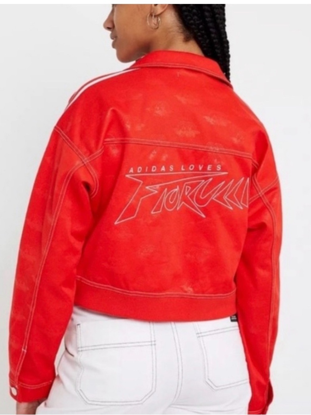 Adidas X Fiorucci Collab Red Cropped Track Jacket with 3 Stripe Sleeves - Picture 9 of 10